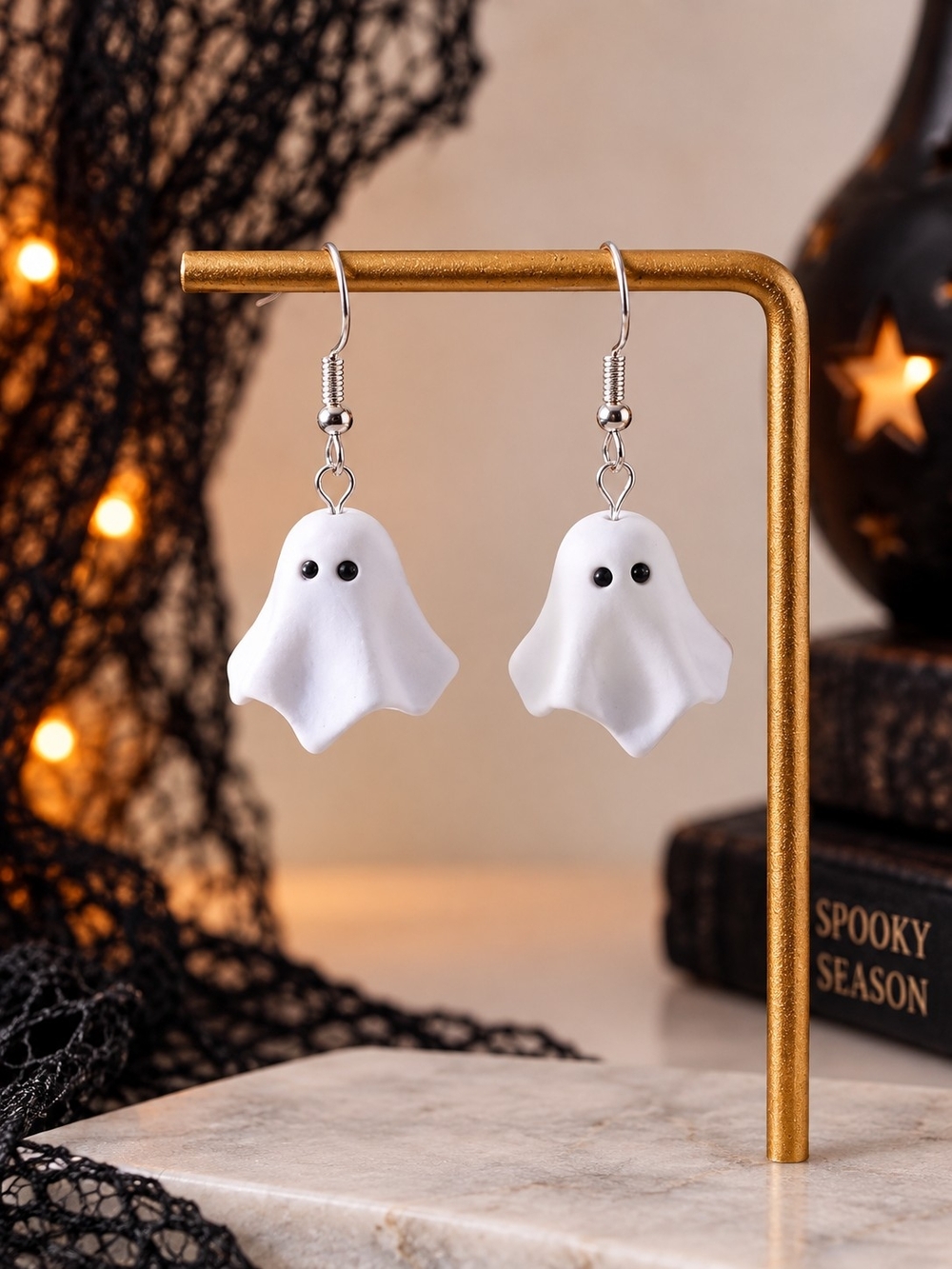 White Ghost Dangle Earrings Spooky Halloween Cute Kawaii Costume Jewelry
